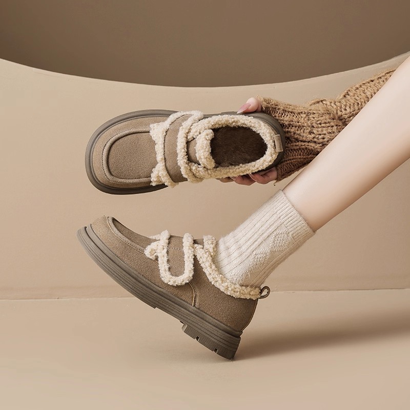 Augu Lion Dengjia terciopelo Bocken zapatos mujeres 2025 nuevo invierno otoño con suela gruesa terciopelo grueso zapatos de algodón suave