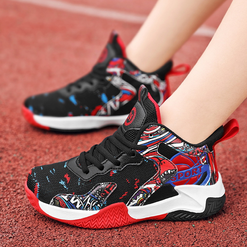 Children's basketball shoes summer new style youth practical wear-resistant breathable mesh leather friction sound children's shoes foreign trade