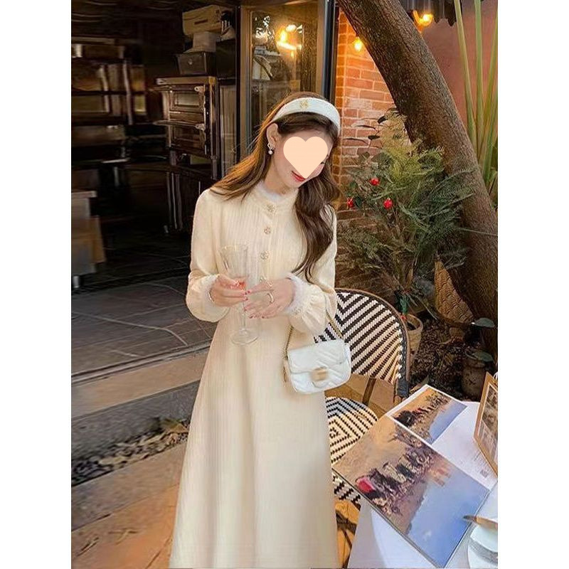 프랑스 스타일의 부드러운 스타일 원피스 여성의 가을과 겨울 2024 새로운 스타일 기질 하이 엔드 타이트 허리 슬리밍 내베이스 스커트