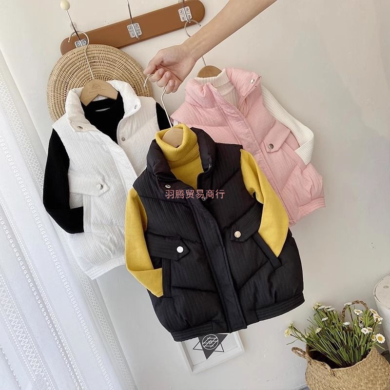 秋冬新款儿童羽绒棉马甲男女童短款加厚韩版亲子坎肩大中小童背心