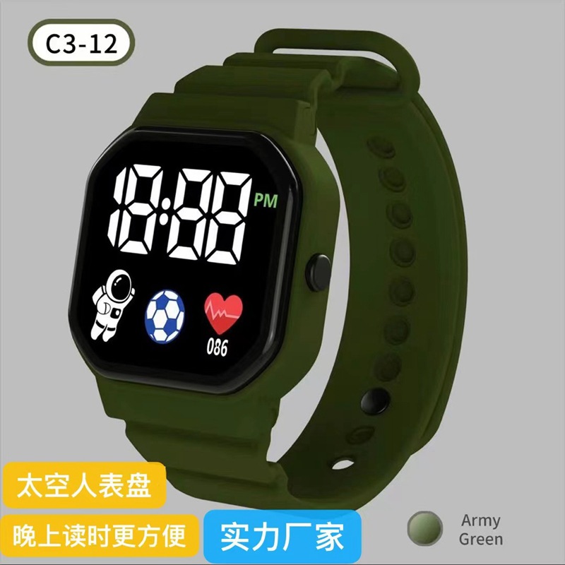 LED electronic watch C3-12 Astronaut style, square digital sports watch for students, with luminous function.