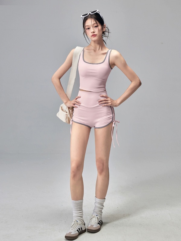 新しい夏のヨガ服スーツ、胸パッド付きのタイトでスリムなスポーツベストショーツ、ピラティスフィットネス2点セット|undefined