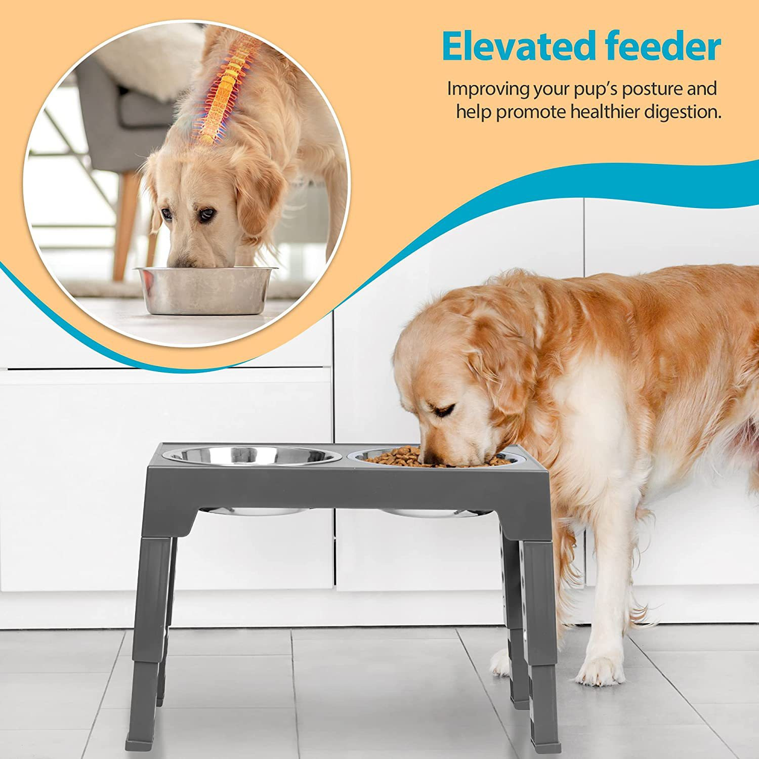 Alimentador para mascotas, tazón de comida lenta, mesa de ajuste elevable, tazón para perros y gatos, protector de cuello, tazón para mascotas de acero inoxidable, estante de tazón doble elevado