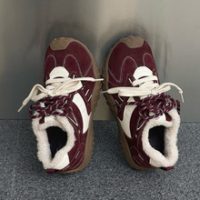 德训鞋女2025秋冬季新款加绒丑萌加厚羊羔绒阿甘鞋轻便软底运动鞋