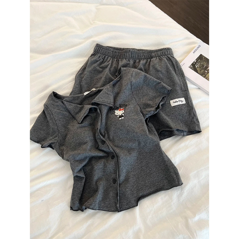 卡通kitty猫2025新款睡衣女夏季休闲简约短袖家居服夏天可外穿薄|undefined