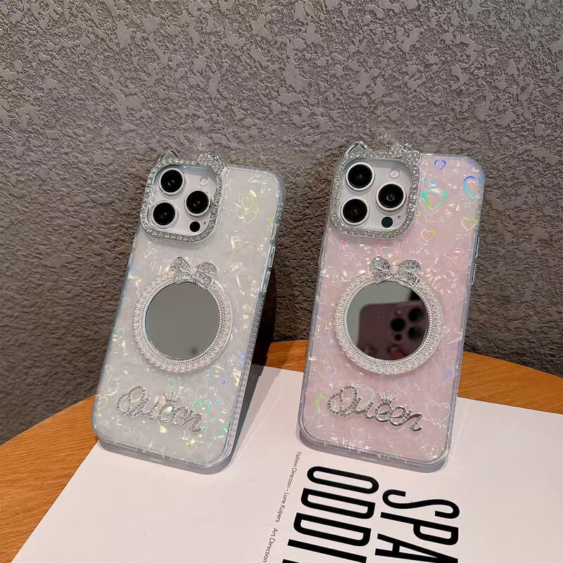 Cat Ears Heart Shell Pattern Suitable for Iphone17Promax Mobile Phone Case Apple 16/15/11 Mirror 12 Cat Ears Heart Shell Pattern Suitable for Iphone17Promax Mobile Phone Case Apple 16/15/11 Mirror 12