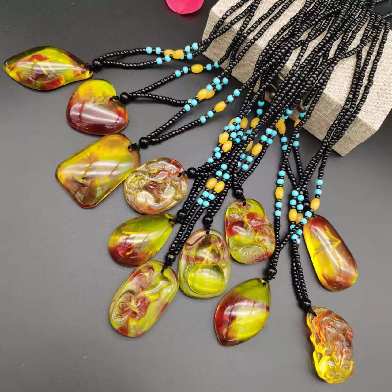 Бразилия натуральное растение ископаемое кулон ожерелье Jianghu стойло поставка оптом имитация янтаря пчелиный воск Капля воды кулон