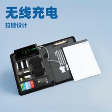 A4尺寸三合一快充经理夹 优质皮革多功能拉链款充电记事本批发
