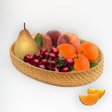 天然藤编水果篮 椭圆编织篮客厅厨房茶几果蔬收纳筐摆件