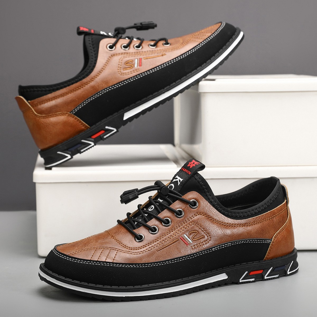 플러스 사이즈 도매 국경 통기성 가죽 편안한 남성 신발 2024 새로운 캐주얼 컬러 매칭 운동화 간단한 패션