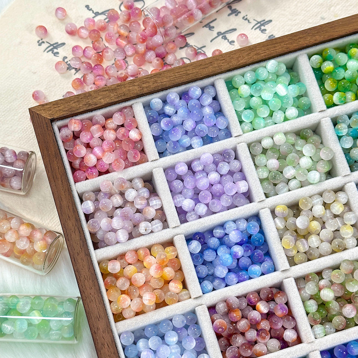 6mm双色渐变猫眼玻璃圆珠散珠珠子手工diy手链项链饰品材料配件