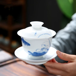 玩物尚置手绘三才盖碗茶杯家用功夫茶具陶瓷泡茶壶手工敬茶碗单个