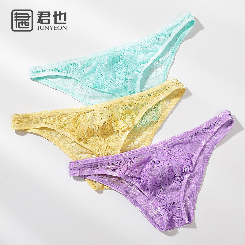 Junyou men's lace underwear ultra-thin sexy seductive breathable small briefs low waist passion trend young men