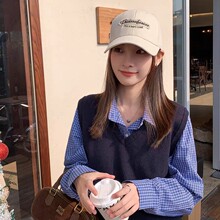 韩版字母刺绣鸭舌帽子女春夏特色毛边贴布宽檐百搭硬顶遮阳棒球帽