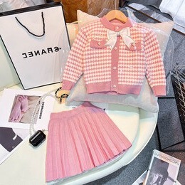 Exclusive Little Chanel-style Two-Piece Butterfly Bow Girl's Knit Dress