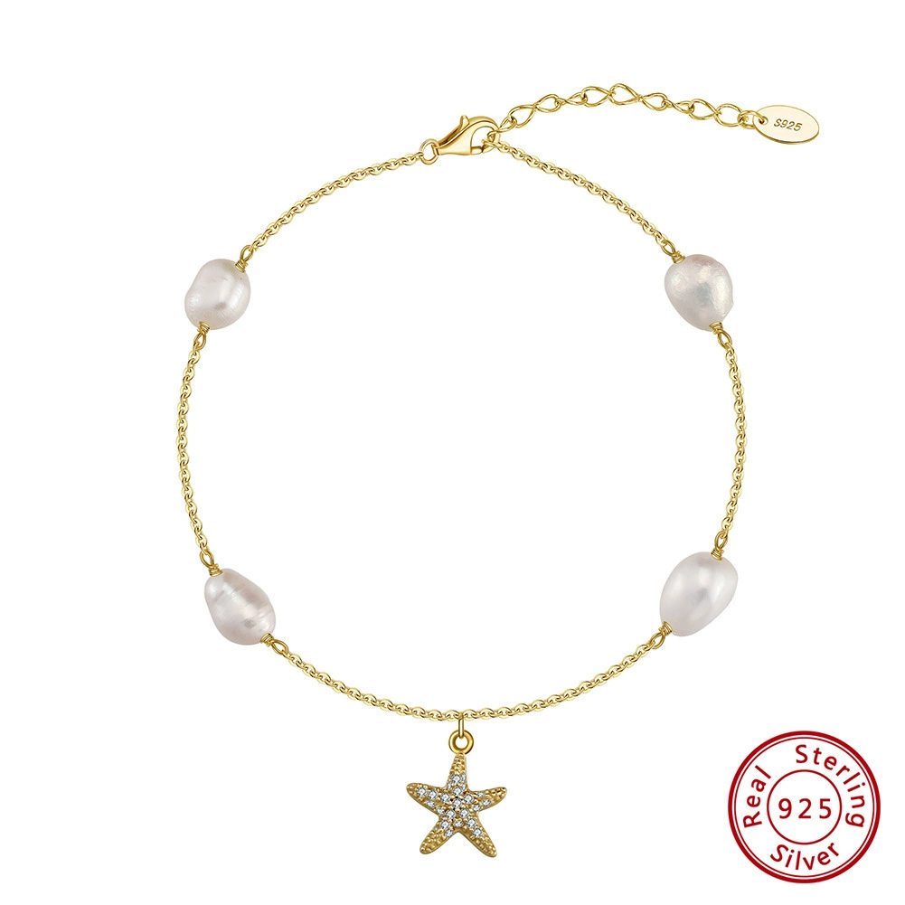 Beach ankle bracelet from pearl, 925 sample silver, silver 925 sample, wholesale