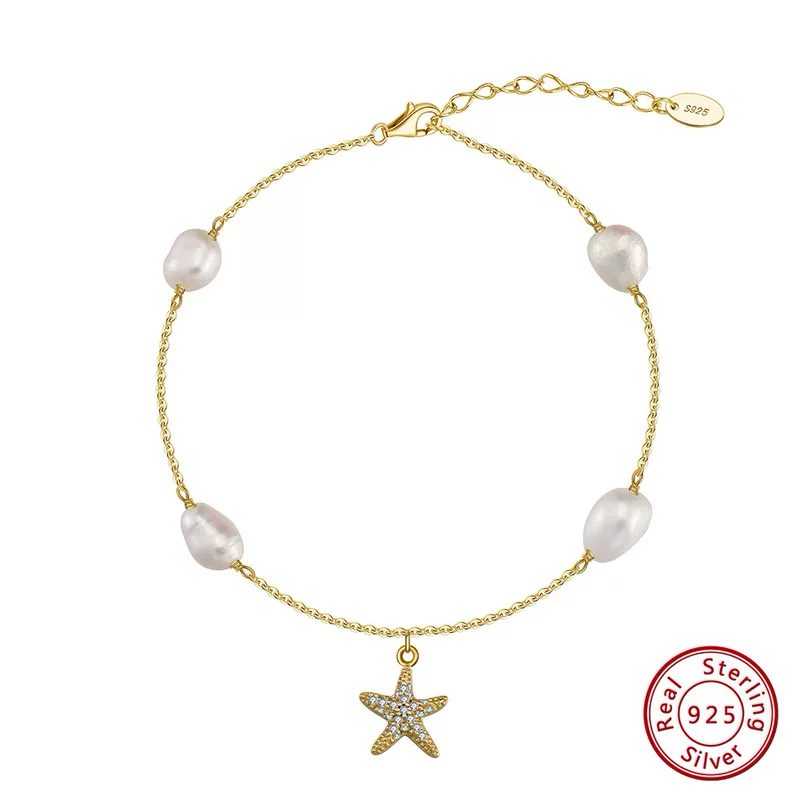 Beach ankle bracelet from pearl, 925 sample silver, silver 925 sample, wholesale