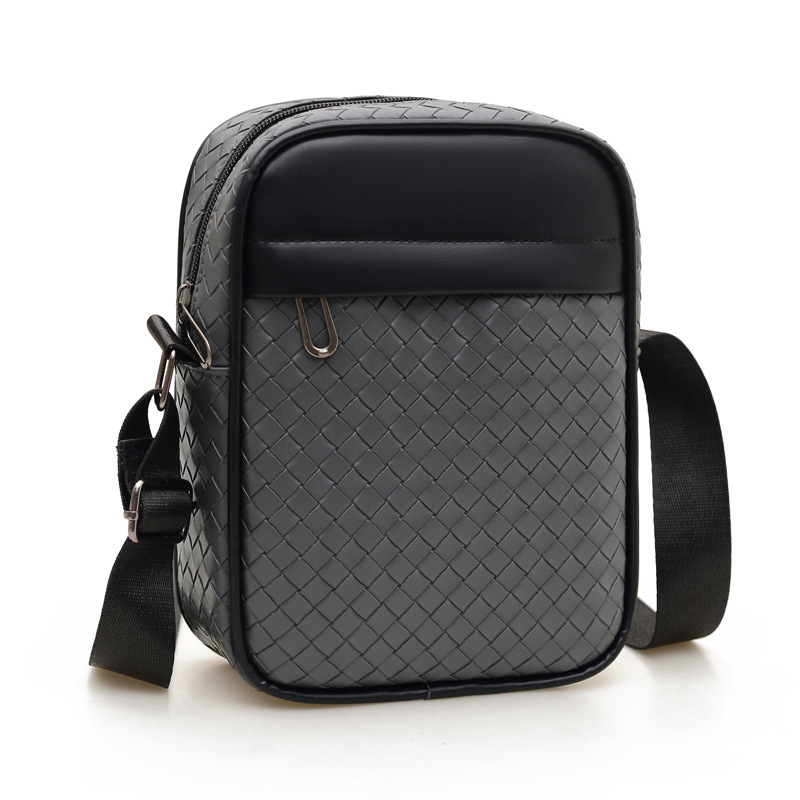 Men's Crossbody Bag, New Business Style Single Shoulder Woven Bag, Small Square Bag, Casual Versatile Pu Leather Men's Bag, Wholesale from Manufacturer