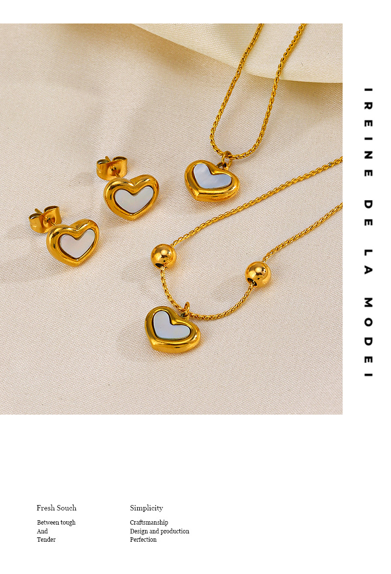 304 Stainless Steel Titanium Steel 18K Gold Plated Sweet Plating Heart Shape Acrylic Bracelets Earrings Necklace display picture 1