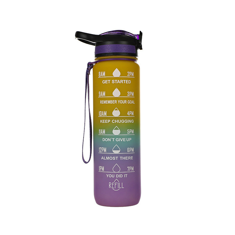Botella de agua deportiva de plástico de gran capacidad de Amazon, con tapa de rebote, diseño degradado de color, portátil para exteriores, personalizable.