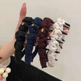 新款褶皱波点金标带齿发箍女感蓬松高颅顶防滑显脸小头箍发饰