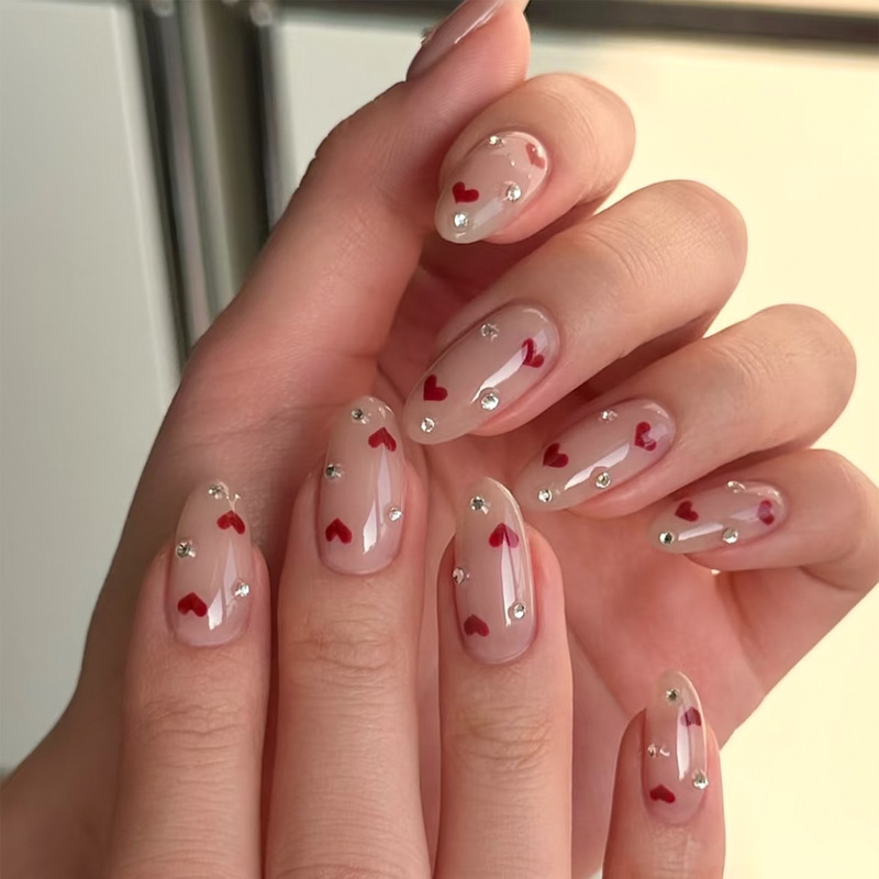 Simple and versatile heart-shaped nail art press-on nails for Valentine's Day, cross-border fake nails, finished press-on nail pieces Simple and versatile heart-shaped nail art press-on nails for Valentine's Day, cross-border fake nails, finished press-on nail pieces