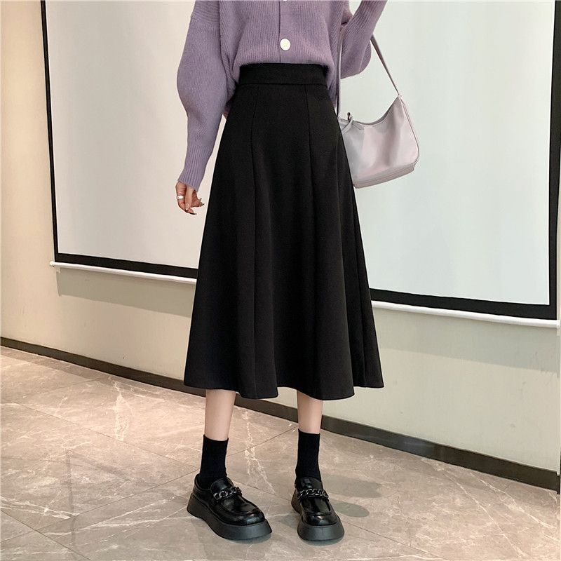 咖色半身裙女秋冬裙子2025新款A字裙中长款高腰显瘦伞裙半身长裙|undefined