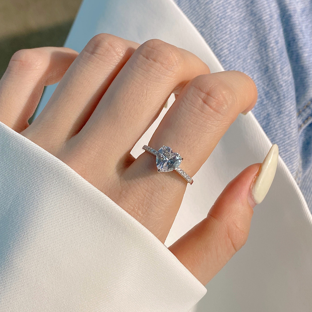 Retro Heart Shape Sterling Silver Inlay Gem Rings