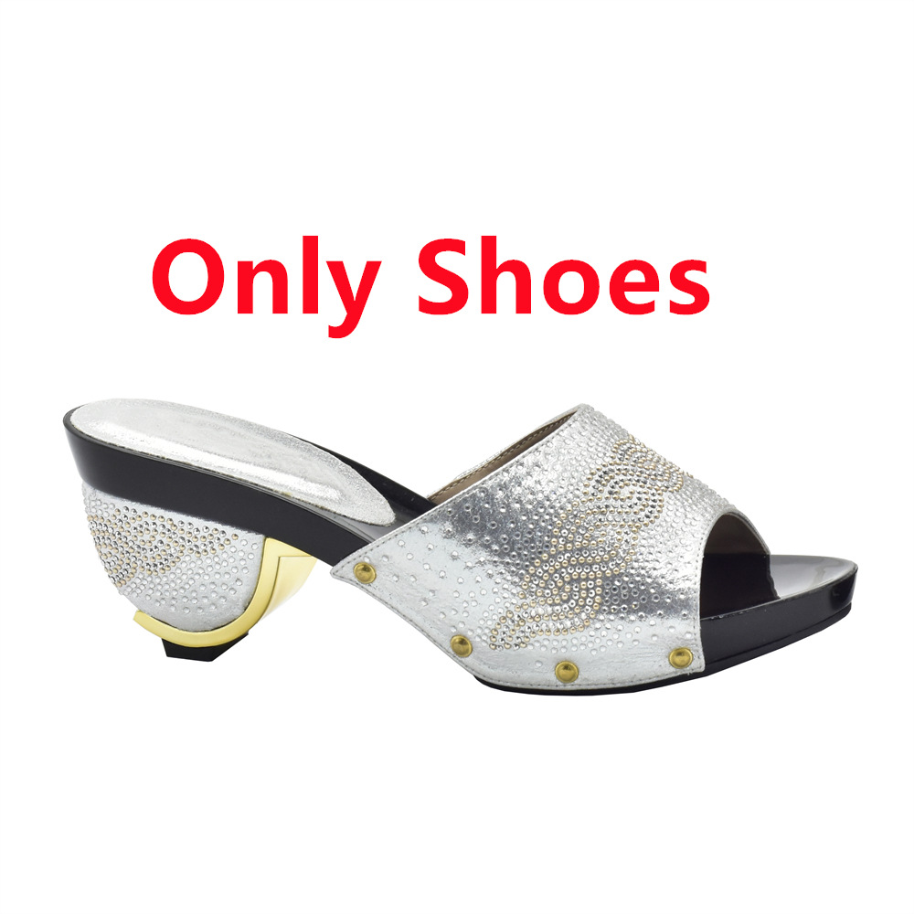 New solid color hot diamond round head high heels wedding shoes rhinestones elegant with clutch bag set_voghion.com