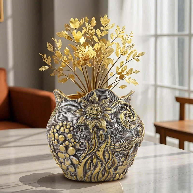 Overseas for creative golden sunflower resin flowerpot courtyard garden home desktop planting potted plant ornaments