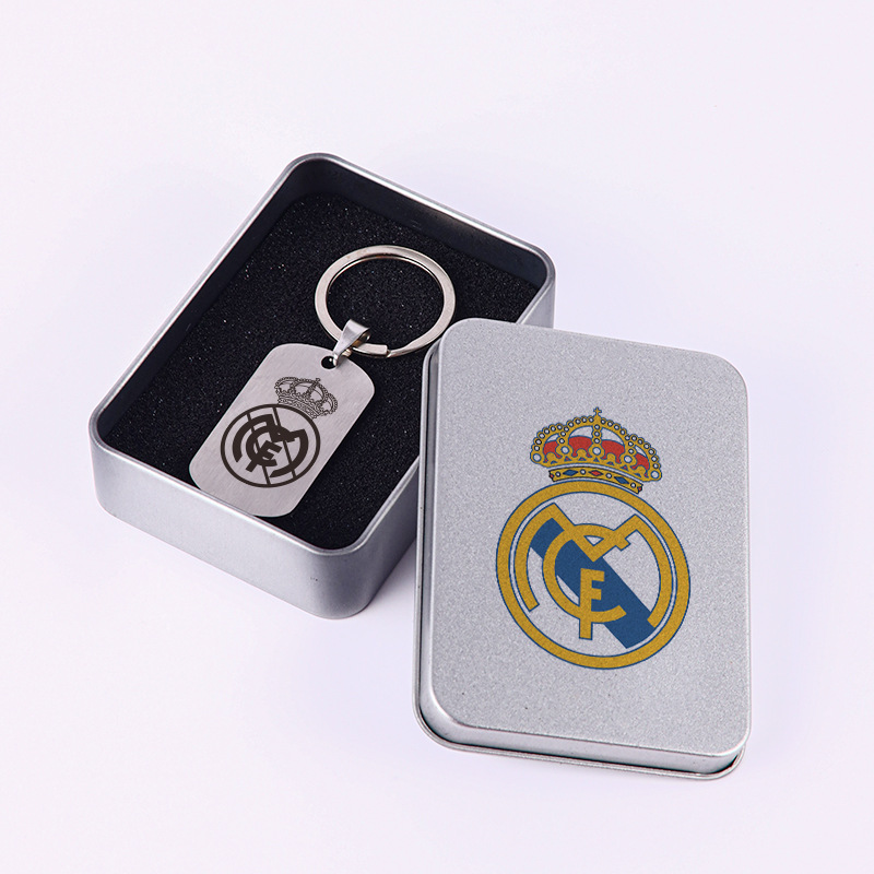 Club de fútbol insignia llavero Barcelona Real Madrid Manchester United AC Milan equipo militar tarjeta caja regalo