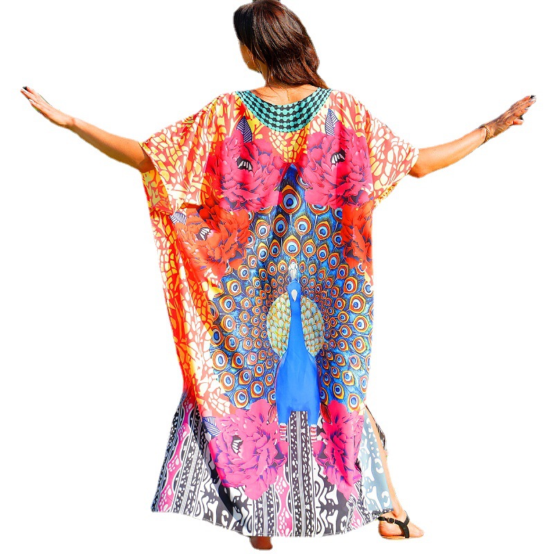 Cruzar la frontera europea y americana nueva bata de pavo real playa vacaciones falda bikini playa protección solar camisa traje de baño blusa 5D89