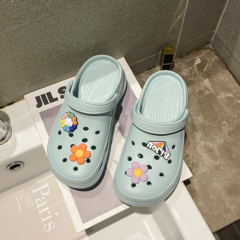 5cn zapatos con agujeros EVA de suela súper gruesa, zapatos de jardín, ropa exterior de playa para mujer, zapatos de plataforma Baotou ligeros y antideslizantes