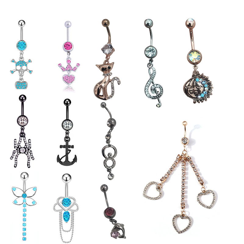 Piercing all'ombelico in acciaio inossidabile con zircone a farfalla, semplice e alla moda, all'ingrosso_voghion.com