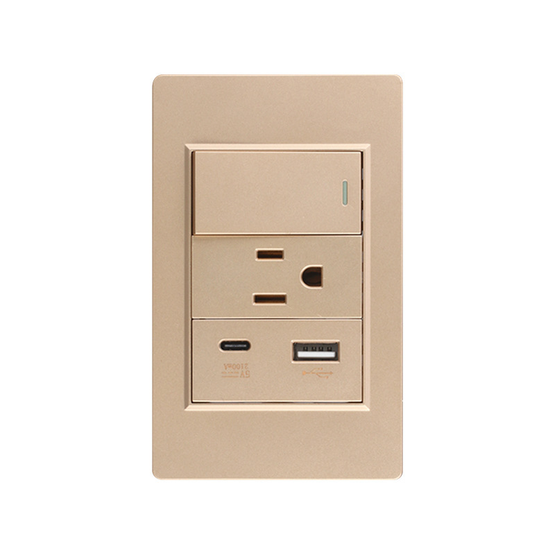 16A América del Sur, México, Taiwán, un panel gris abierto de doble control, conector de carga USB TYPEC de tres agujeros