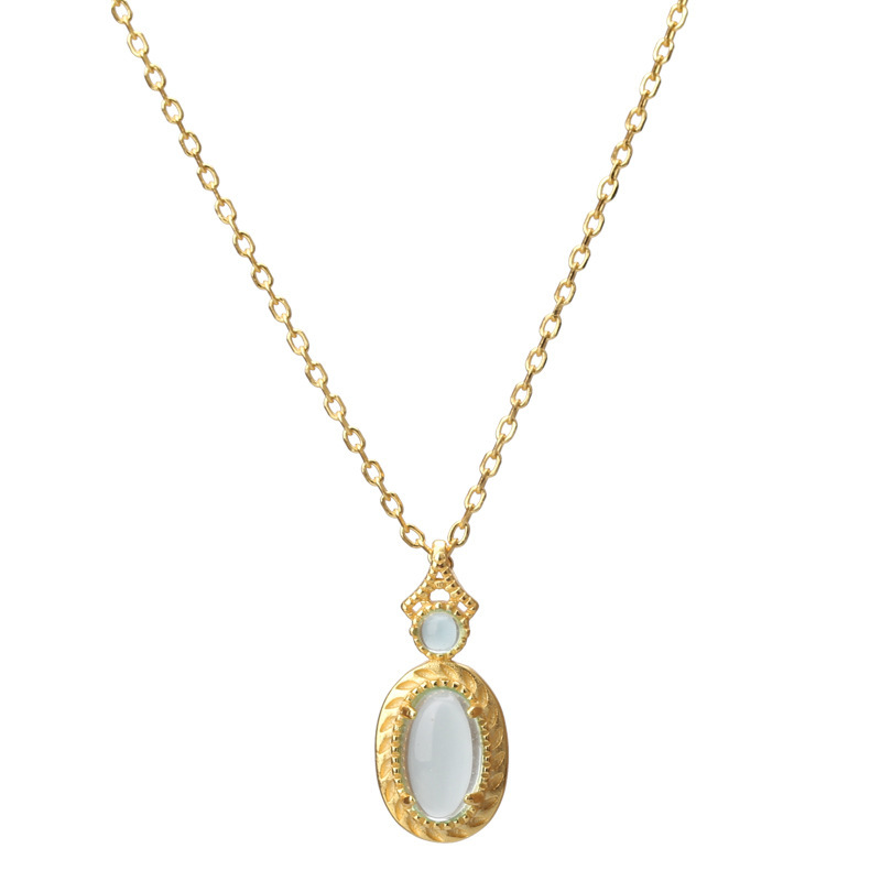 10g Weight Gem Inlay Material Pendant Necklace Classification cable chain Chain Type 1 Piece Quantity Daily, Date Occasion 925 Sterling Silver Material Oval Pattern Women's Gender Plating, Inlay Design Elegant, Retro Style 925 Sterling Silver Gem Cable Chain Plating Inlay Oval Pendant Necklace