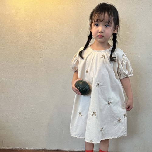 Girls Dress Summer Pure Cotton Embroidered Rabbit Children's Skirt  New Summer Short Sleeve Baby Princess Dress