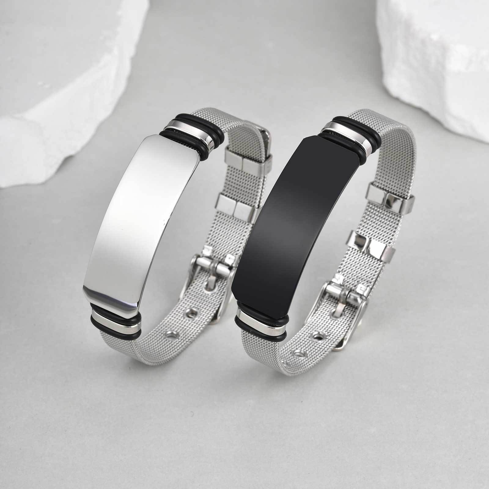 Specialized for Foreign Trade, Cross-Border European and American Men's Stainless Steel Curved Mesh Watch Strap Bracelet, Steel Color, Can Be Engraved Br-2794