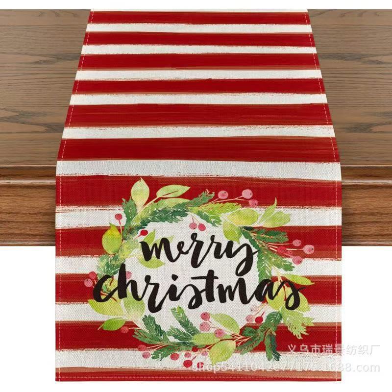 北欧クリスマスリビングルームテーブル装飾テーブルフラグファッションシンプルなヘラジカプリントリネン漫画クリスマステーブルフラグ卸売|undefined