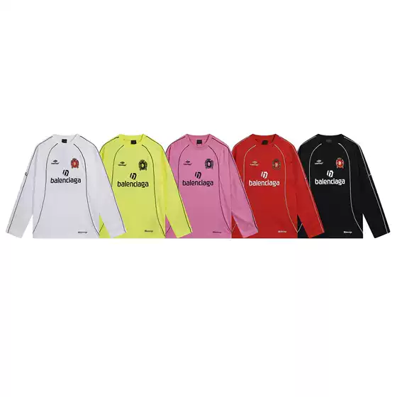 Cross-Border Trendy Brand B's Collaboration with Manchester United Limited Edition Logo Embroidered Badge Loose-Fitting Sports All-Cotton Double Yarn Long-Sleeve T-Shirt