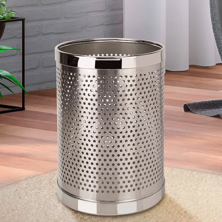 Perforated Thickened Stainless Steel Trash Can with Holes, Hollow Design for Living Room and Bathroom, Lidless Round Wastebasket for Home Bathroom Use