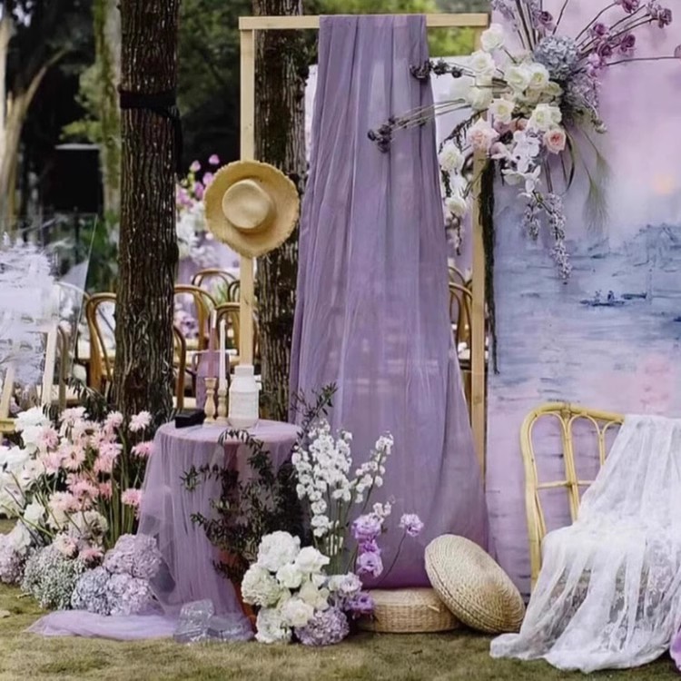 Manto de malla Decoración de ambiente Fondo de escenario Red suiza Manto de boda Césped Boda Decoración al aire libre Manto colgante