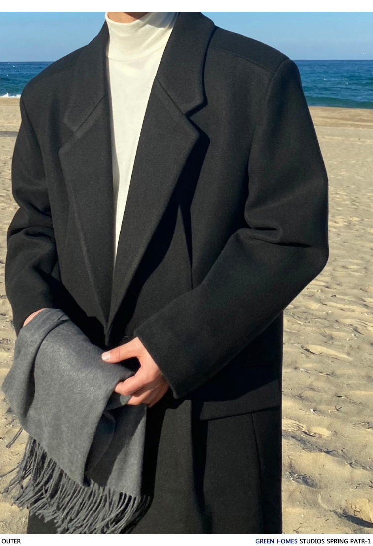 ASCLO invierno Nueva engrosada abrigo de lana caliente casual de los Hombres estilo Coreano nicho diseño largo abrigo de solapa