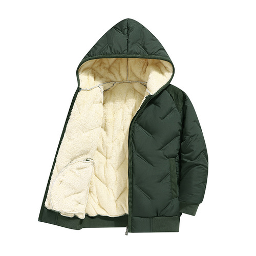 Children's new cotton padded jacket, unisex one-piece cashmere hooded padded coat for middle kids, winter warm pressing floral coat