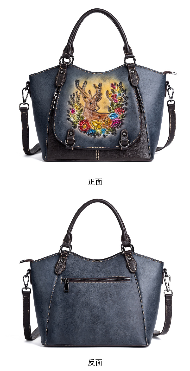Túi xách tay nữ da bò cổ điển phong cách Trung Hoa, màu xéo vintage, sức chứa lớn — Màu đen cổ điển, Màu nâu cổ điển, Màu đỏ cổ điển chi tiết 17