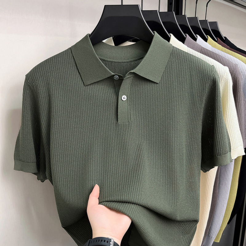 Men's High End Modal Breathable Cooling Collar Polo Shirt New Summer Short Sleeve Knitted T-Shirt Comfortable Fashion Top_viptrois.com