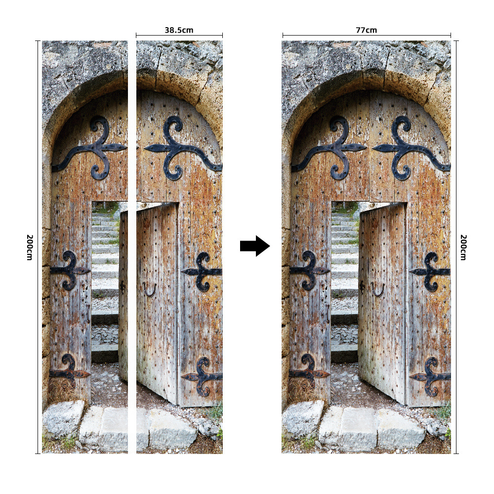 Pegatinas para puertas 3D respetuosas con el medio ambiente, autoadhesivos, fabricantes de origen al por mayor, patrones populares transfronterizos de alta definición, adhesivos para puertas impermeables, a prueba de aceite y antiincrustantes