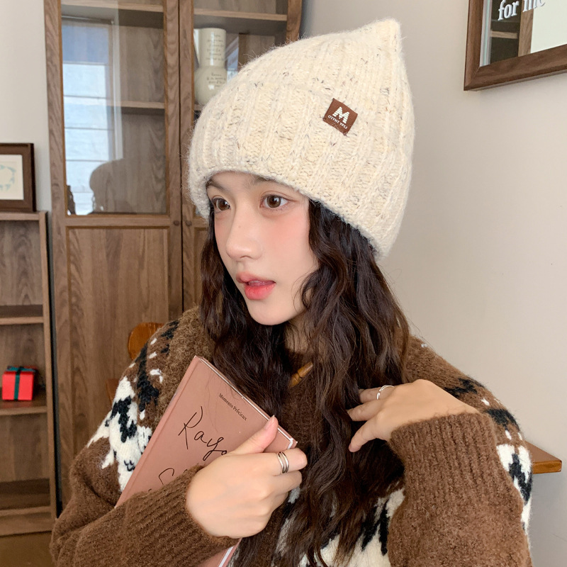 冬季新款猫耳朵帽子女保暖时尚百搭针织帽大头围显脸小防风毛线帽|undefined