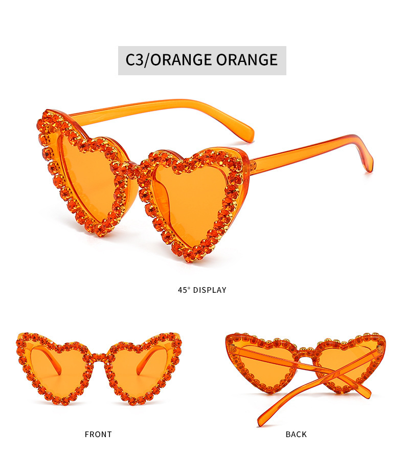 Lunettes de soleil pour homme en forme de cœur, couleur pêche, élégantes et printanières, protection UV, ornées de strass. Accessoire de mode de haute qualité._voghion.com