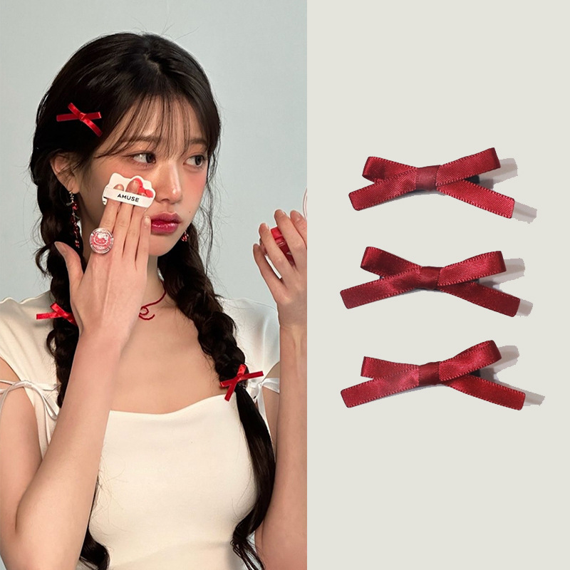 리본 머리핀 발레코어 사이드핀 여성 트윈테일 패브릭 헤어핀 1개입 3개입 세트